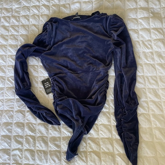 Express Velvet Velour Ruched Bodysuit - Picture 7 of 8